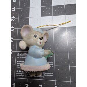 Flocked Christmas Mouse bell ornament Jasco Taiwan 4 inch pajama reading